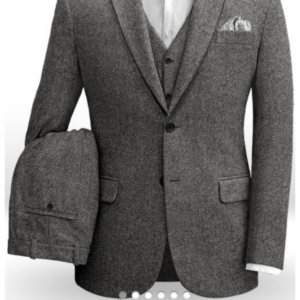 Gray Herringbone Flecks Donegal Tweed Suit